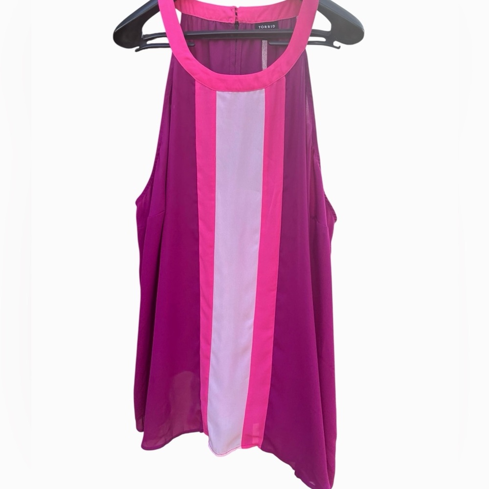 Torrid Fuchsia/ Pink Colorblock Halter Tank Top Size 3X Summer Flowy Plus Size
